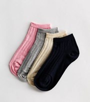 New Look 4 Pack Multicoloured Ribbed Trainer Socks